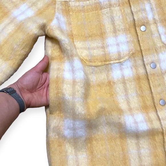 TOPSHOP Wool Overshirt Shacket In Yellow Plaid - Size 8-10 - Picture 11 of 13